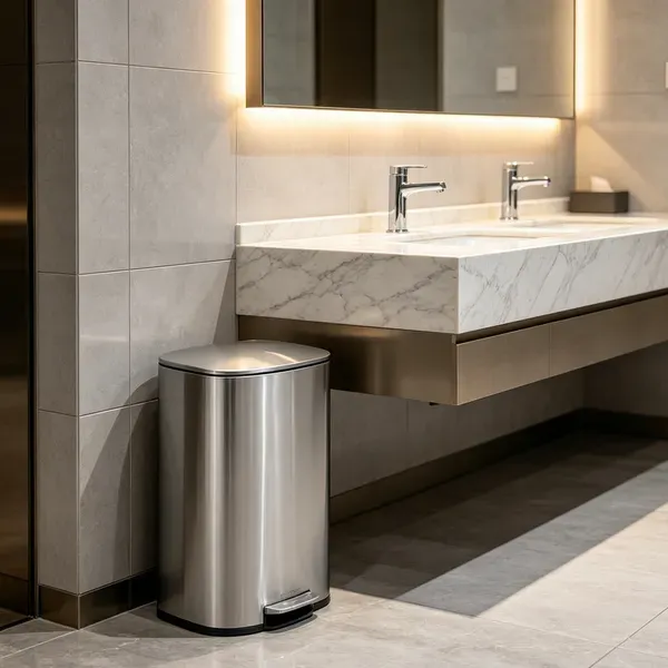 Thùng rác inox đạp chân vuông dùng tại nhà tắm